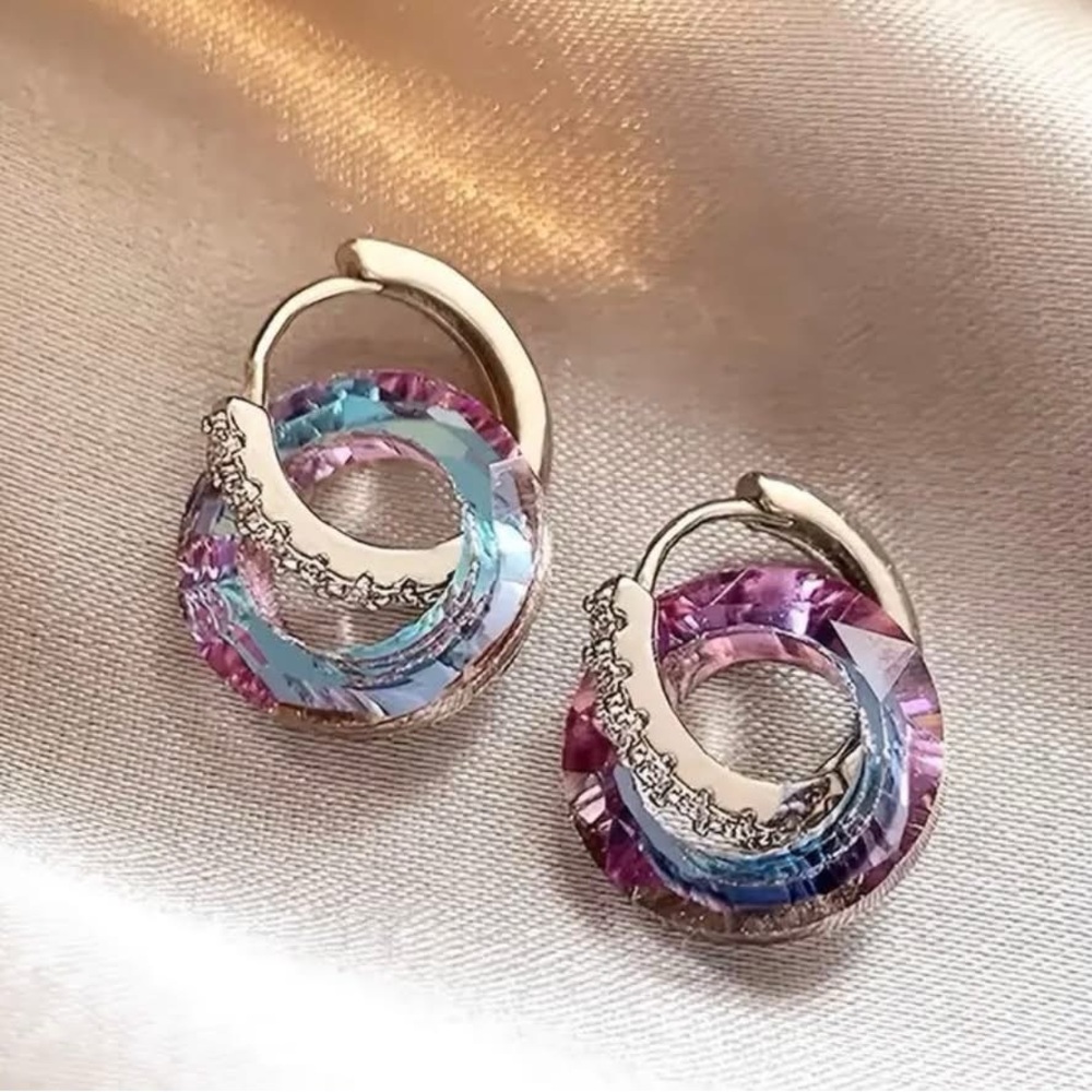 Elegant Pink and Blue Crystal Earrings